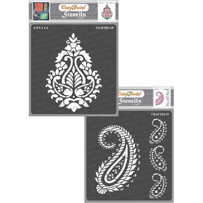 Craftreat القابلة لإعادة الاستخدام Paisley Stency للطلاء على الخشب ، القماش ، الورق ، النسيج ، الأرضية ، الجدار والبلاط - بيزلي دمشقي وبيزلي والحدود - 2 أجهزة الكمبيوتر - 6 × 6 بوصات لكل منه