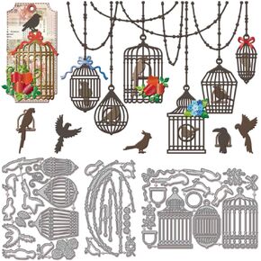 GLOBLELAND Birdcage Frame Cutting Dies for DIY Scrapbooking Metal Flowers Leaves Cut Dies Parrot Bird Die Cuts for Card Making Embossing Photo Album Craft Decor