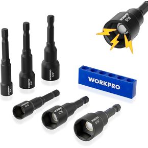 WORKPRO 6 PCS Magnetic Nut Driver Set, Metric & SAE, 1/4" Hex Shank, Drill Socket Set, Impact Driver Bit Set, 1/4" to 9/16", Chrome Vanadium Steel