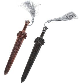 2 Pcs Sword Shaped Wooden Bookmarks, Wood Bookmark with Tassel Vintage Reading Page Markers Woods Book Marks(Red+Black)