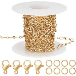 Beebeecraft 5M سلاسل البيضاوي 1 كيلو بايت سلاسل ورقية مطلية بالذهب لتصنيع المجوهرات مع 20 مشابك مخلب جراد البحر و 50 حلقات القفزة لدراج القلادة DIY Craft Supplies