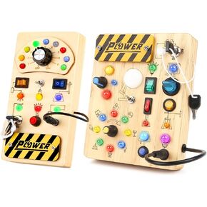Joyreal Montessori Bovel Board Wooden Sensory Toys for Toddler مع LED Light Up Switch ، ألعاب Baby Fidget Board لمدة 18 شهرًا ، عيد ميلاد الفتيات الفتيات