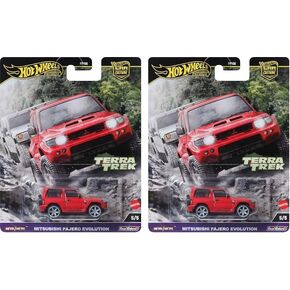Hot Wheels Premium Car Culture Collectible Toy Car, 1:64 Scale Die-Cast Mitsubishi Pajero Evolution, Terra Trek Vehicle with Real Riders Tires ​​ (Pack of 2)