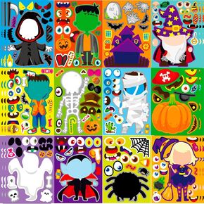 48 PCS Halloween Make A Face Factors for Kids ، Liubeili Halloween Party Game DIY stives party favors ، 12 Styles Ghost Jack-Lantern Frankenstein Demon Witch Mummy