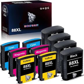 Wolfgray 88XL Ink Cartridge Compatible for HP 88XL 88 XL Ink Cartridge for HP Officejet Pro K5400 K550 K8600 L7480 L7550 L7580 L7590 L7650 L7680 L7750 L7780 Printer(4Black 2Cyan 2Magenta 2Yellow)