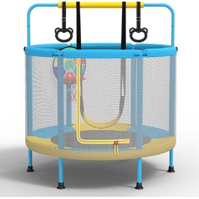 Langxun 60 "Trampoline for Kids ، 5ft Toddler Mini 6-in-1 Trampoline Indoor Outdoor With With ، و Hoop Basketball ، و Dart Board ، و Gymnastics Bar ، و Rings ، و Drins District Birthday Home for Girls Boys 1-8