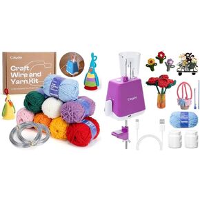 Caydo i Cord Knitting Machine & Aluminum Craft Wire and Acrylic Yarn Skeins Kit - Adequate Tension for DIY Handicraft Making
