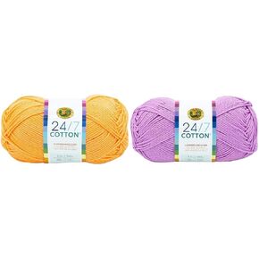 Lion Brand 24/7 Cotton Yarn Bundle (2 Skeins) | Worsted Weight Cotton Yarn for Knitting and Crocheting