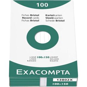 بطاقة سجل Exacompta Bristol ، مبطنة ، 100 × 150 مم - أبيض ، حزمة 100