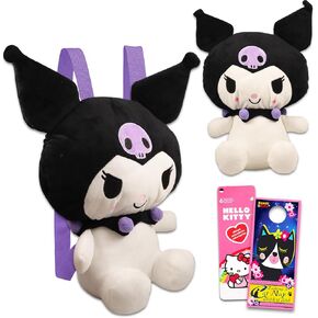 Hello Kitty and Friends Kuromi Plushie Set - Bundle with 14" Kuromi Plush Doll with Carrying Straps Plus Stickers and More | Hello Kitty and Friends Gifts