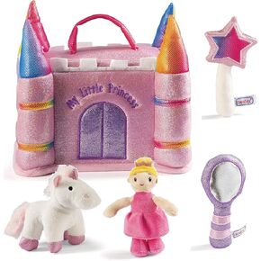prextex بلدي Princess Castle PlaySet Toy | Plush Unicorn ، Magic Wand ، Mirror ، و Princess Dolls | دمية الشكل ، الحيوانات الأليفة ، الأشكال ، مجموعات | الأولاد والبنات الذين تتراوح أعمارهم بين 3-5+ | لوازم الحزب