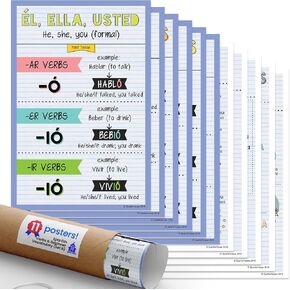Quarterhouse Spanish Verbs & Beginner Vocabulary (Set B) Poster Set, Spanish Classroom Learning Materials for K-12 Students and Teachers, Set of 11, 12 x 18 Inches, Extra Durable