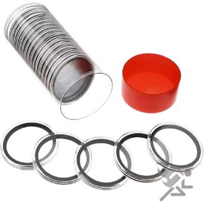 (1) Airtite Coin Holder Storage Container & (20) Black Ring 41mm Air-tite Coin Holder Capsules