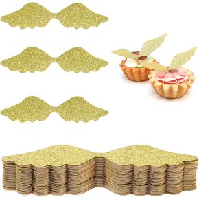 50pcs Angel Wings Cupcake Toppers Wings Golden Cake Topper Wizard Party Chocolate Decoration مع 50pcs Glue Point for Harry Murder Dustary Anniversary Cake Cake Supplies