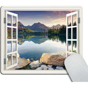Smooffly Mouse pad Peaceful Lake Panoramic Picture Through Wooden Windows Scene Custom Design Gaming Mouse pad 9.5 X 7.9 Inch (240mmX200mmX3mm)