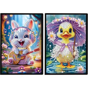 Jishshay 2 PCS Diamond Art Notebook Journal Diamond Painting Note Book Gem Art Sketchbook Gem Painting A5 Notebook Mosaic Kits for البالغين مذكرات خاصة 14.5 × 21 سم/5.7 × 8.26 بوصة أرنب بطة