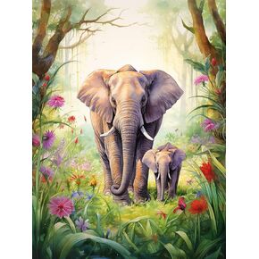 Bimkole 5D Diamond Art Kits for Adults Elephant Spring, Full Drill DIY Rhinestone Embroidery Set Paint with Diamonds Art by Number Kits Cross Stitch Home Wall Craft Decoration 12x16 inch