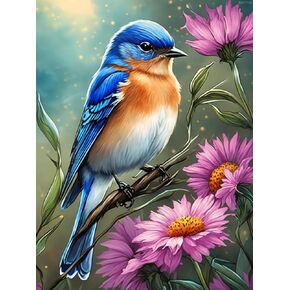 BDTTUG Eastern Bluebird Diamond Painting, 5D Full Diamond Painting Kits, Adult Beginners Fine Birds, DIY Craft Digital Painting, Suitable for Wall, Garden Decor or Gift 12x16inch