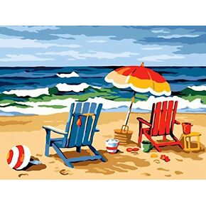 reofrey diy مجموعات فن الماس للبالغين Sandy Beach ، Seaside Full Drill Round Rhinestone Diamond Painting Kits ، Cross Stitch Therction for Lawrs (30 × 40 سم/ 12x16 بوصة)