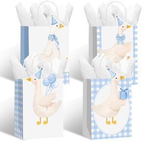 Kolldenn 24 PCS One Silly Goose Party Favors Gingham Gift Vals Silly Goose Party Decoration Cute Coquette Coquette مع مقابض لمستلزمات استحمام الطفل (Pink)