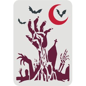 إصبع zombie zombie stencil 11.7x8.3inch zombie zombie قابلة لإعادة الاستخدام نمط stencil قمر القمر قبر الزومبي Zombie Halloween Stencil للطلاء على الجدار والسلاح والبلاط والأثاث والورق