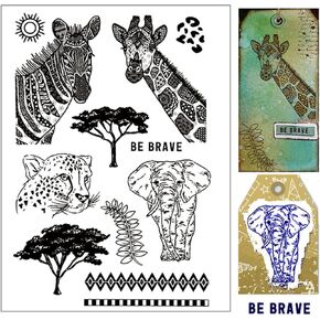 Arbuya Wild Animals Clear Stamps for Card Making or Journaling Elephant Leopard Zebra Giraffe Rubber Stamps for Scrapbooking Journals Tags and Other Paper Crafts Decoration