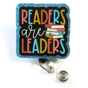 Readers Are Leaders Badge Reel, Books Retractable ID Badge Reel, Cute Teacher or Librarian Badge Holder, Book Lover Gift, Educator Name Tag Holder