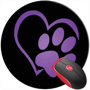 Mouse Pad Round Gaming Mouse Mat Purple Paw Heart Design Cat Paw, Non-Slip Rubber Base Mousepad Cute Mousemat for Laptop Computer PC Office Home