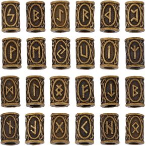 dicosmetic 24pcs رون الخرز سبيكة العمود مرتفعة الخرزات العتيقة البرونزية الشيخ في futhark حبات أنبوب فضفاضة الخرز الطراز التبتي حبات لحية الشعر