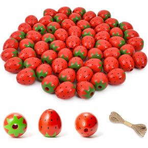 حبات خشب الفراولة جولة كرة خشبية حبات فضفاضة الفواصل لصناعة الحرفية 60pcs (0.9 * 0.8 بوصة)