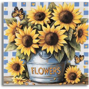 VAIIEYO 5D DIY Diamond Art Kits for Adults Sunflower, Diamond Art Flowerpot Butterfly, Diamond Painting Kits Full Drill Round Rhinestone Craft Canvas for Home Wall Decor Gift 14x14 inch