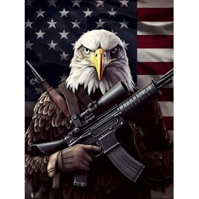 Qazwsx Diamond Painting Kits Eagle Warrior مع Pun Diamond Paints البالغين الكبار من اللوحات الماس الكاملة مجموعة Crafts American Flag Diamond Packs Art Home Wall Decor
