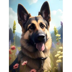 MOER SKY Fun German Shepherd Diamond Painting Kits for Adults DIY 5D Dog Diamond Art Paint with Round Diamond Full Drill Gem Art Painting Kit for Home Wall Decor Gifts 12x16inch