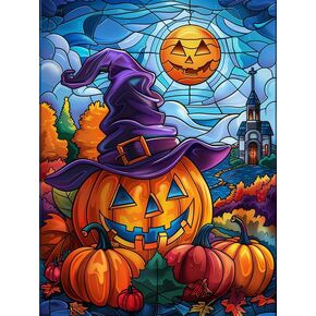 Wergund Diamond Art Art Pumpkin ، مجموعات فن الماس للبالغين الهالوين ، الحفر الكاملة للكريستون التريسي كروس غرزة الفنون القماشية ديكور هدية 12x16inch/30x40 سم -5