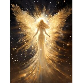 jxavaxde Angel in Stars و Sparkly Glitter 5D Diamond Art Painting للبالغين تدريبات كاملة مستديرة من الماس على مجموعات الأرقام للمبتدئين Gems Cross Stitch for Wall Decor