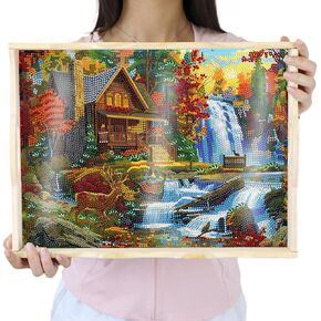Dotsops Diamond Art Painting صينية تقديم خشبية مع صينية مقابض مع مقابض ، صينية تقديم خشبية كبيرة - لحفلات ديكور المنزل (المناظر الطبيعية ، 12x16 بوصة)