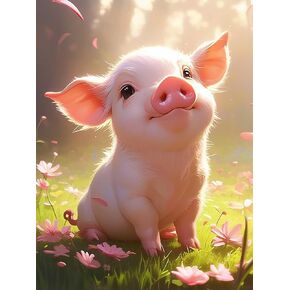 YEEIFFD Pig Diamond Art Painting Kits for Adult, Animals 5D Diamond Art for Adults, Round Drill Painting by Diamonds Art and Crafts for Home Wall Decor Gift 12x16 Inch