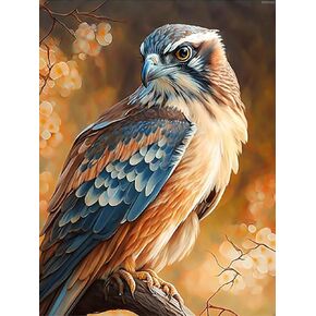DIY 5D Diamond Art Painting Kits, Brown Falcon Bird Diamond Art for Adult, Animal Diamond Art for Adults, Round Drill Painting by Diamonds Art and Crafts for Home Wall Decor Gift Relaxation 12x16inch