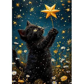 Auremi Black Cat Diamond Art Painting Kits for Adults, DIY Paint by Numbers for Adults Beginner, DIY Full Drill Diamond Dots Paintings Animal Picture Arts Craft for Home Wall Art Decor 12x16 Inch