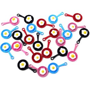 Honbay 24PCS for Food Pendant Charms Alloy Frying Pan with Egg Enamel Charms for Earrings Bracelets DIY Jewelry Making (4 Color)