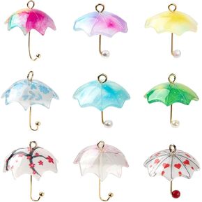 18 Pieces Umbrella Charms Pendants Acrylic Umbrella Charms Printed Acrylic Pendants Mixed Color for Jewelry Earring Making Accessories（9 Style）