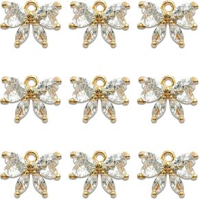 Glass Bowtie Charms Zircon Crystal Rhinestone Gold Silver Plated Alloy Pendants for DIY Craft Bracelet Necklace Earring Jewellery Making