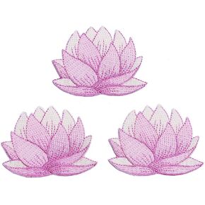 Pink Lotus Flower Design Iron-on Applique Patches, Set of 3, Pink and White, Flower Patch