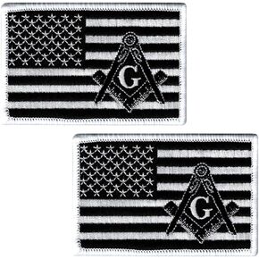 2pcs العلم الأمريكي الماسوني المطرز USA Square Compass Iron on Sew on Patch for Jacket و Joens and Stest