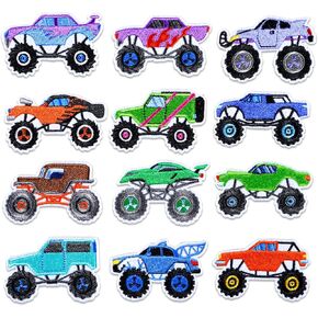 12 Pcs Transportation Truck Embroidery Patches, Colorful Racing Car Vehicle Sew Iron on Embroidered Applique Repair Patch DIY Craft Accessories, Collection Merch Gifts for Clothing Backpack Hat