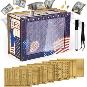 صندوق توفير نقود خشبي ، صندوق توفير نقدي مقابل 10000 دولار 5000 دولار 3000 دولار 2000 دولار 100 دولار 500 دولار تحدي الأموال المستهدفة ، صندوق أموال قابل لإعادة الاستخدام مع مضادات القلم/المدخرات الجافة ،