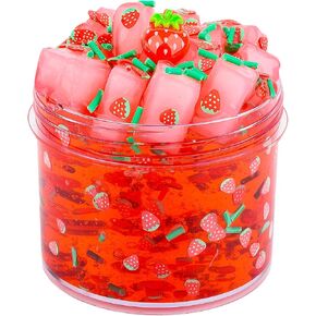 Red Jelly Cube Crunchy Slime, Soft Non-Stick Clear Crystal Slime, Stress Relief Toy for Girls and Boys, for Kids Party Favors Gifts Ideas, Birthday Gifts