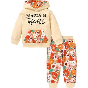 Kids Toddler Baby Girls Clothes Long Sleeve Embroidered Letters Hoodie+ Floral Pants Winter