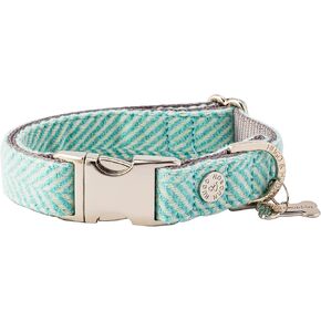 Hugo & Hudson Tweed Dog Collar Quick Release Safety Safety Buckle ، Aqua Herringbone ، S.