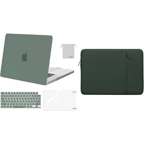 MOSISO Compatible with MacBook Pro 16 inch Case 2021 2022 Release A2485 M1, Vertical Sleeve Bag&Plastic Hard Cased&Keyboard Cover&Screen Protector&Storage Bag, Midnight Green